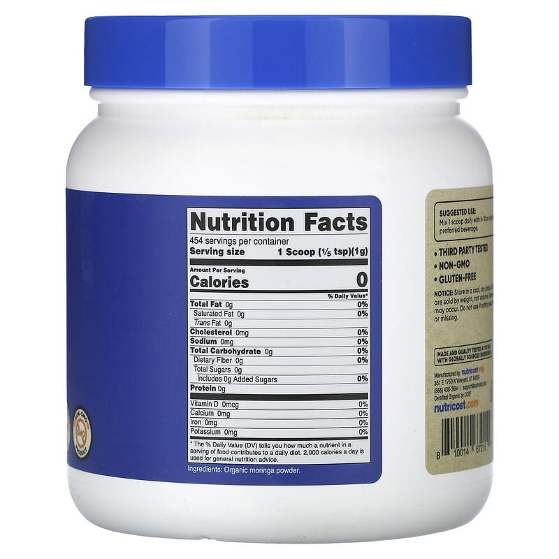 Nutricost Organic Moringa Powder, Unflavored, 16 oz (454 g)