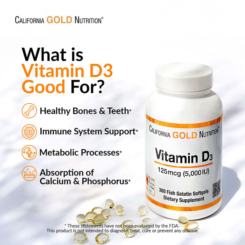 Vitamin D3, 125 mcg (5,000 IU), 90 Fish Gelatin Softgels