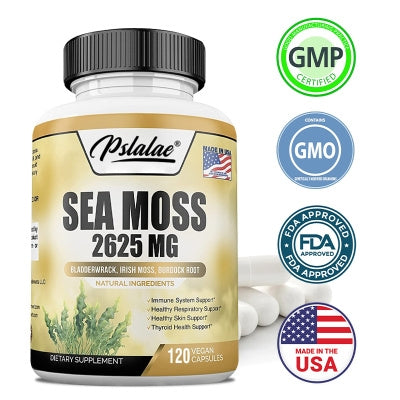 SEA MOSS - 2625 mg - Bladder Horn, Irish Moss, Burdock Root - Supports Immune System, Healthy Breathing, Healthy Skin & Thyroid Health