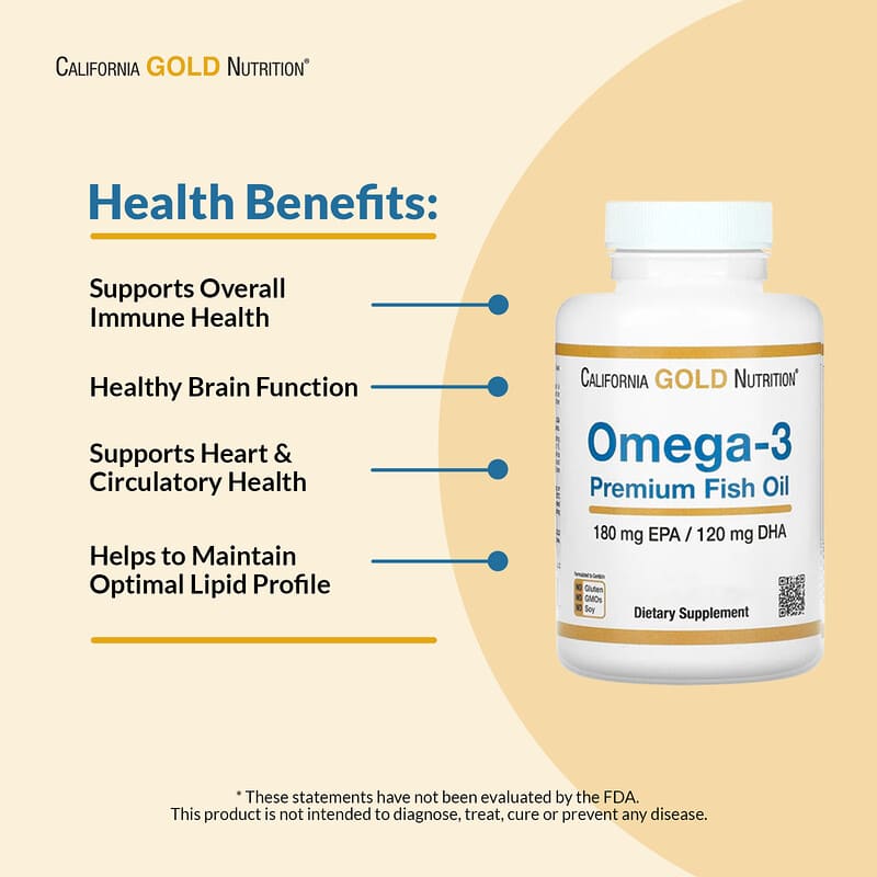 California Gold nutrition Omega-3 Premium Fish Oil, 100 Fish Gelatin Softgels