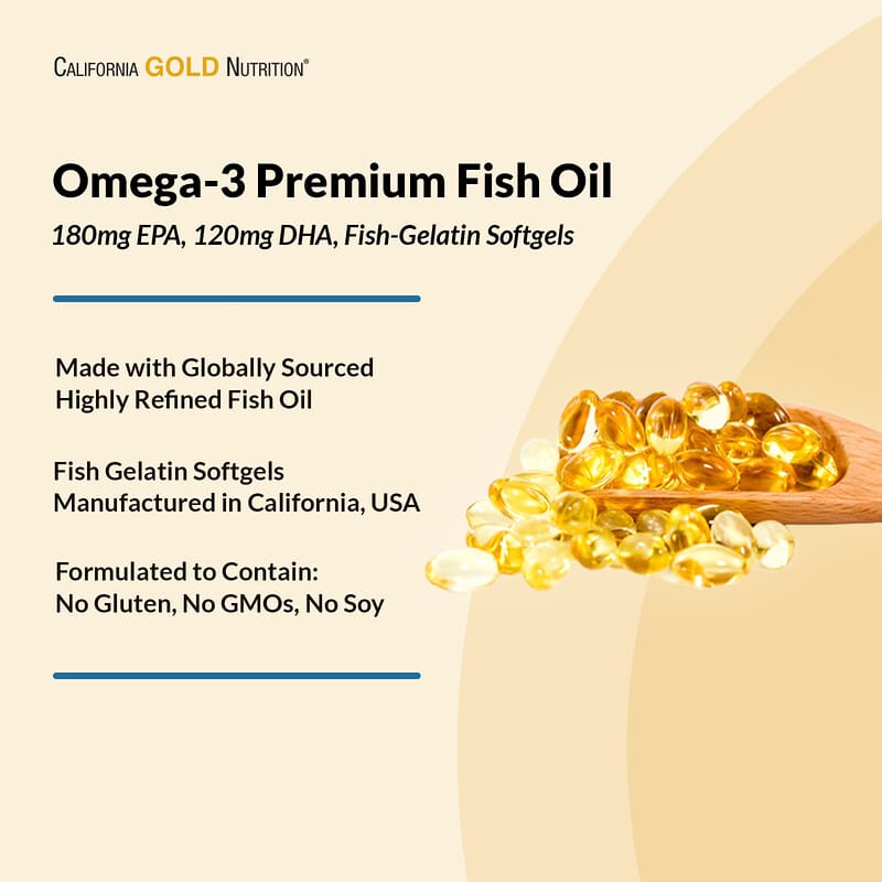 California Gold nutrition Omega-3 Premium Fish Oil, 100 Fish Gelatin Softgels