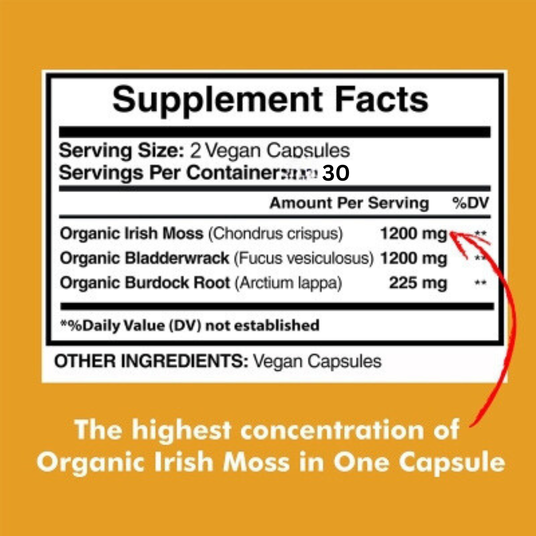 SEA MOSS - 2625 mg - Bladder Horn, Irish Moss, Burdock Root - Supports Immune System, Healthy Breathing, Healthy Skin & Thyroid Health