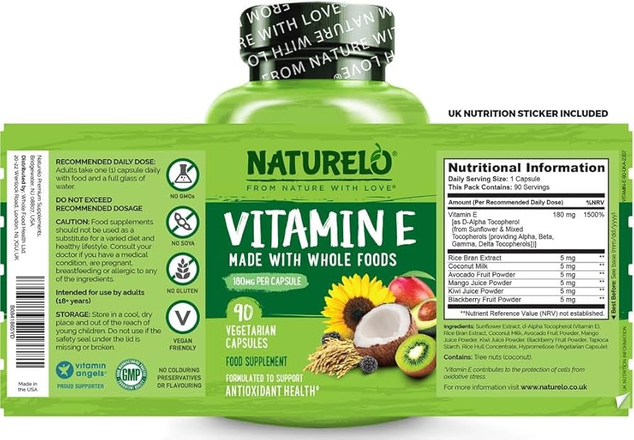 Naturelo Vitamin E, 180 mg, Vegetarian Capsules