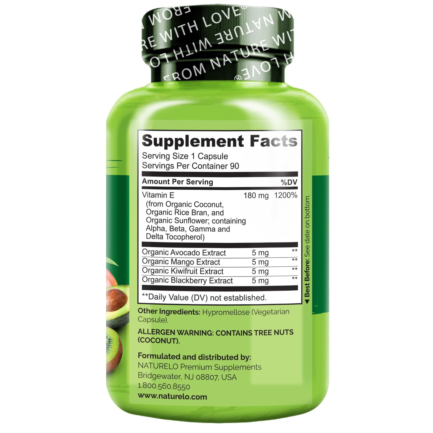 Naturelo Vitamin E, 180 mg, Vegetarian Capsules