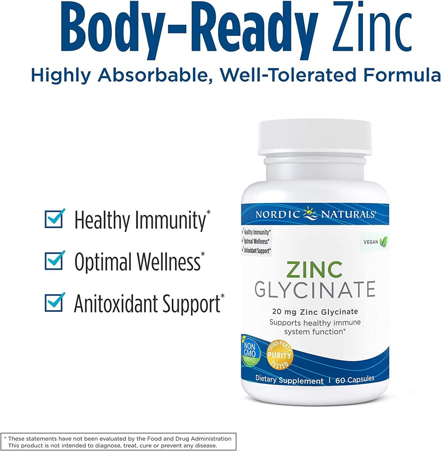Nordic Naturals Zinc Glycinate, 20 mg