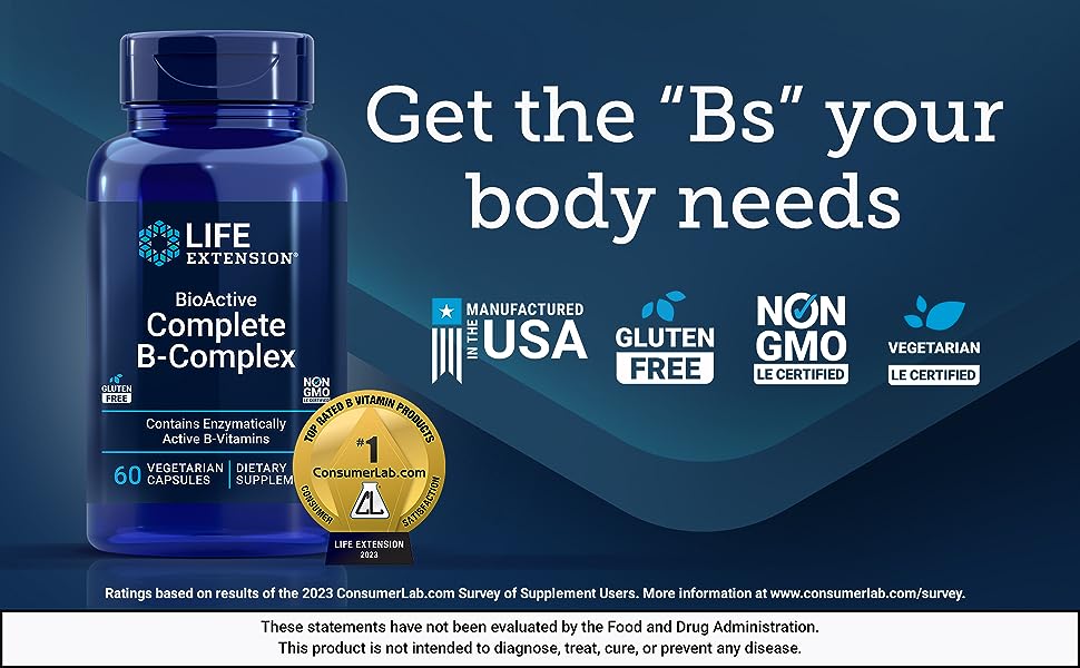 Life Extension BioActive Complete B-Complex, 60 Vegetarian Capsules