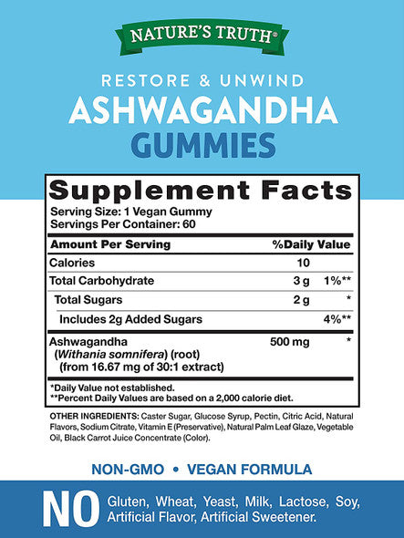 Nature's Truth Ashwagandha, Natural Tropical, 60 Vegan Gummies