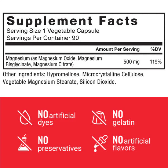 Force Factor Magnesium 500mg - 90 Vegetable Capsules