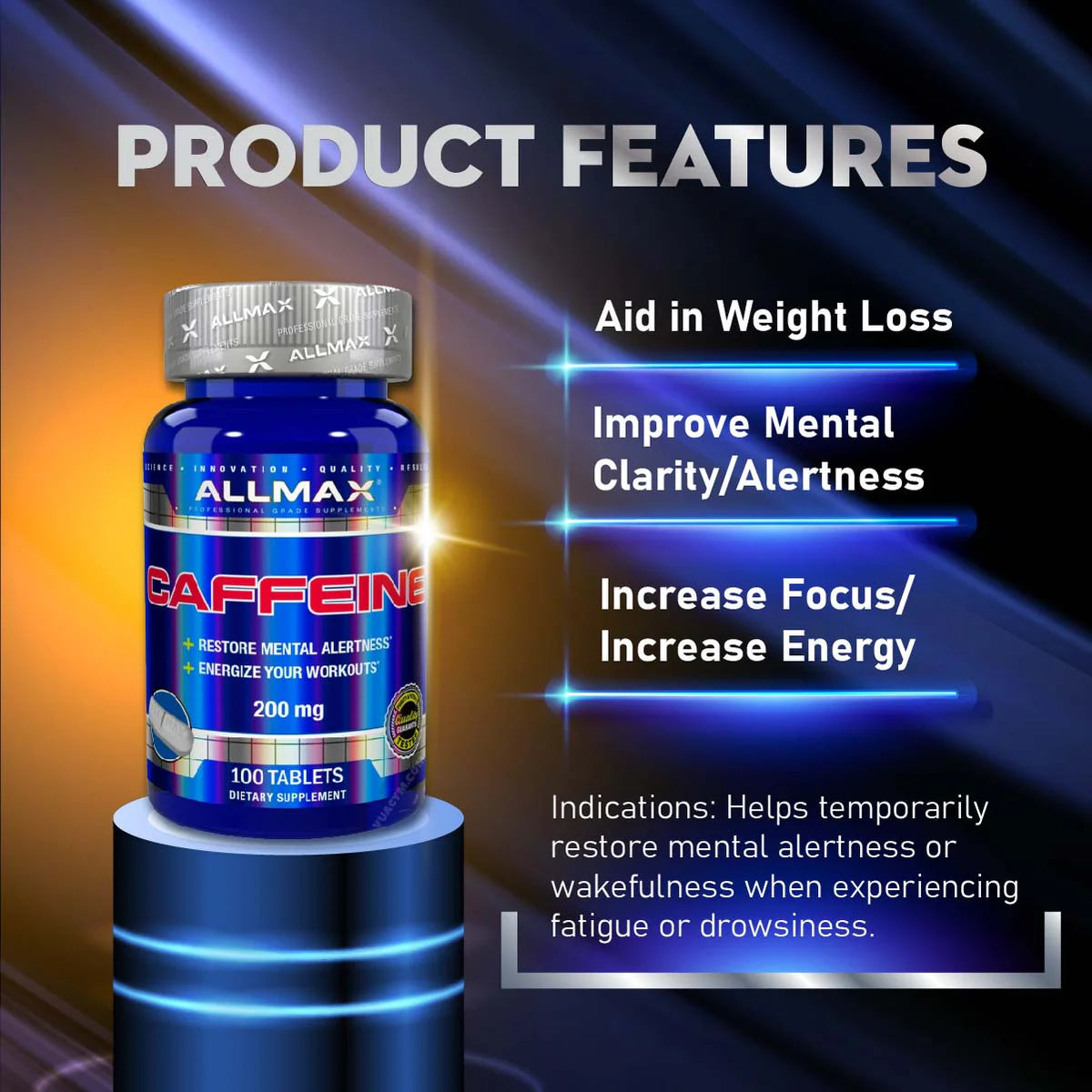 Allmax Caffeine , 200 mg, 100 Tablets