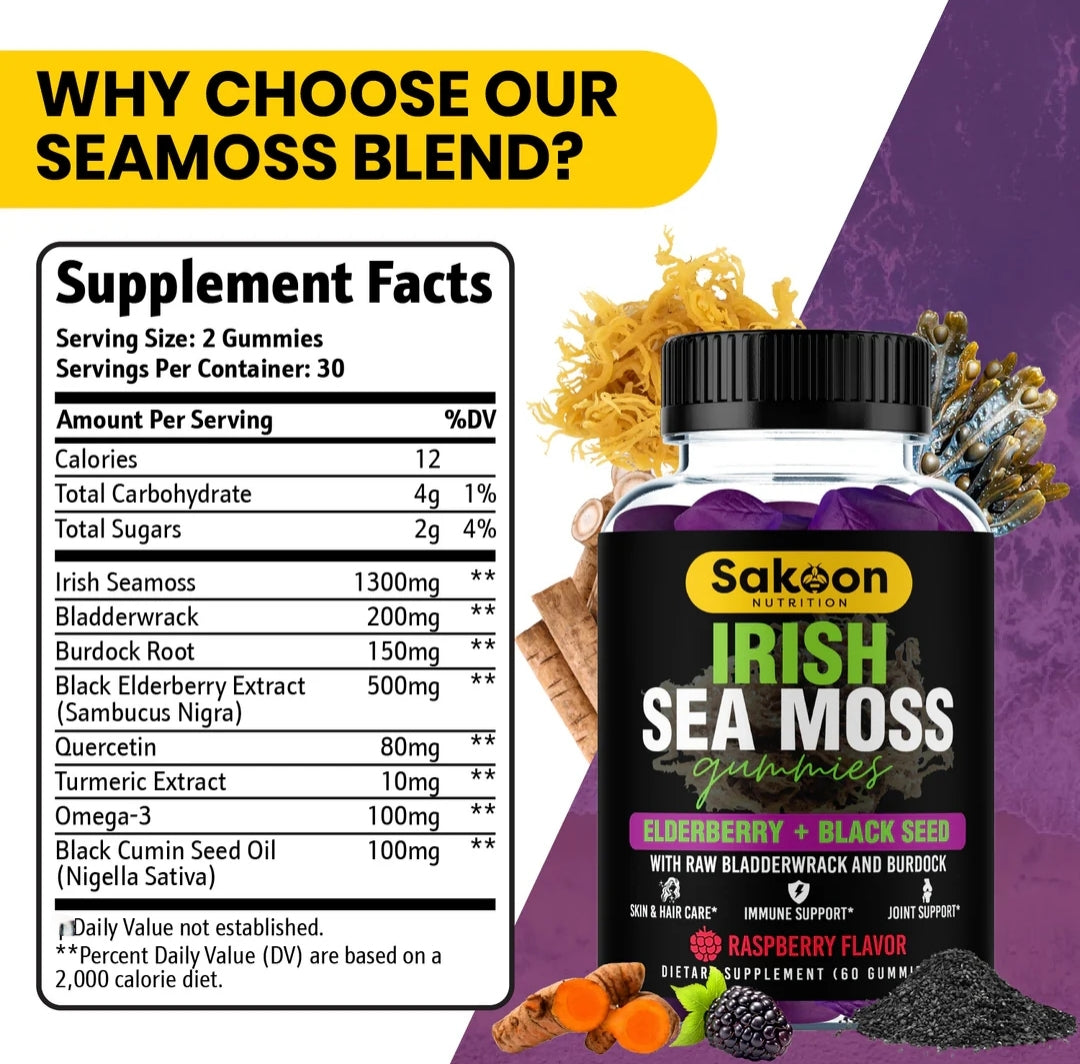 SAKOON SEA MOSS GUMMIES WITH ELDERBERRY & BLACK SEED OIL