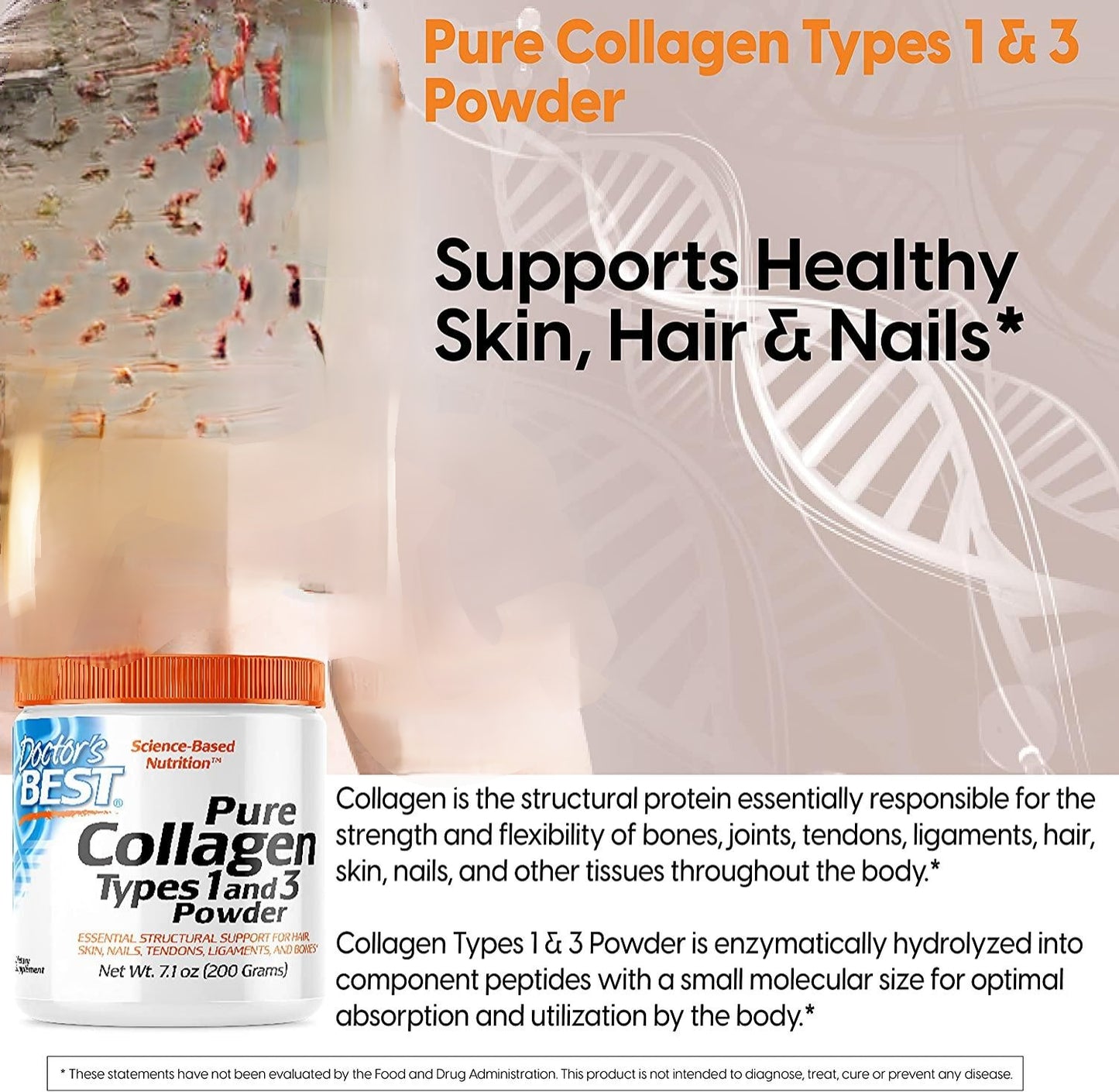 Doctors best Pure Collagen Types 1 and 3 Powder, (200 g)