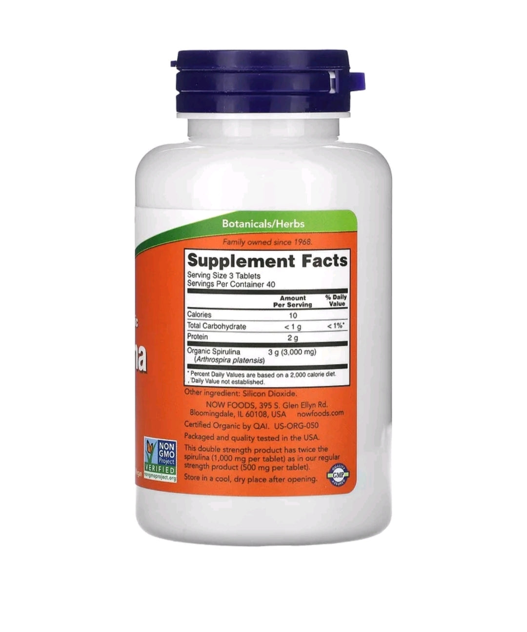 Now foods Certified Organic Spirulina, Double Strength, 1,000 mg