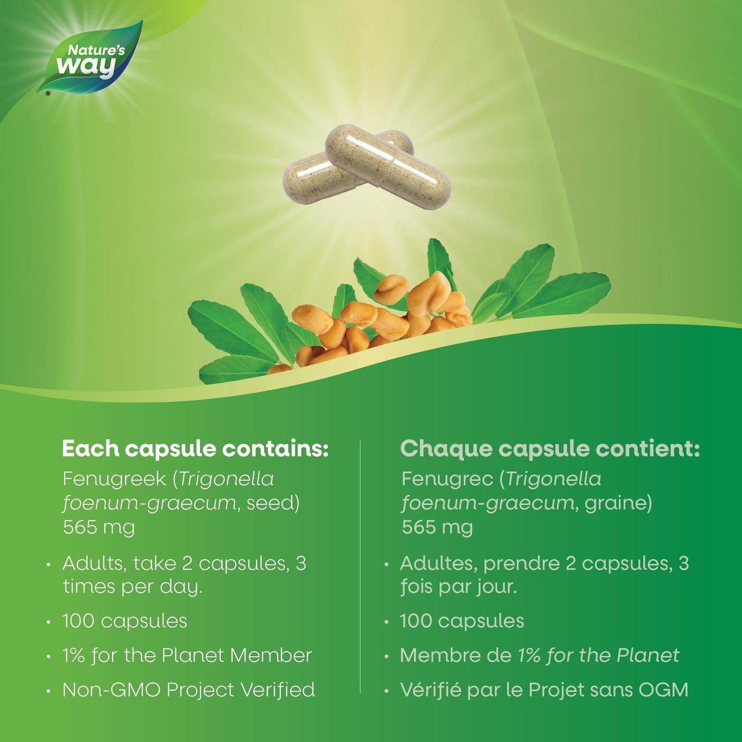Nature's Way, Fenugreek Seed, 1,130 mg, 100 Vegan Capsules (565 mg Per Capsule)