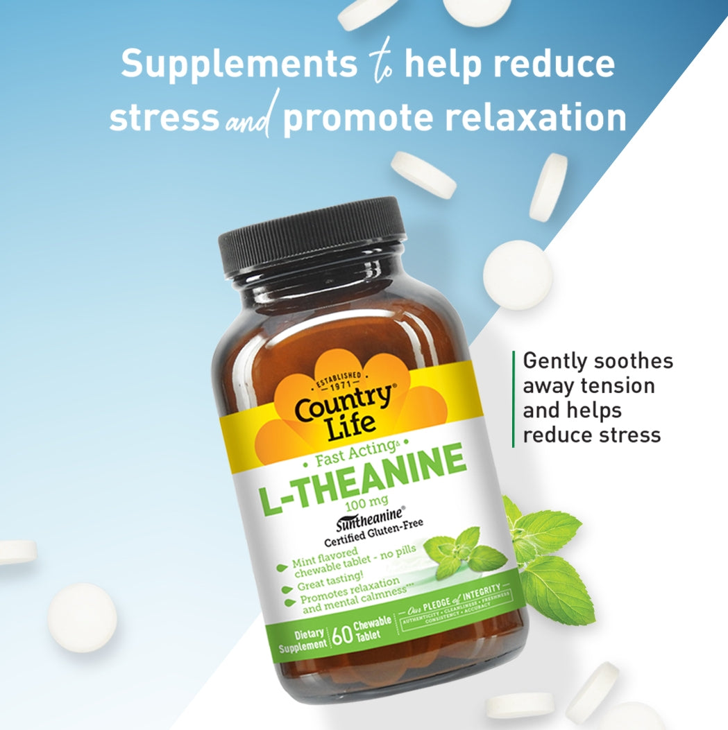 Country Life L-Theanine, 100 mg, 60 Chewable Tablet