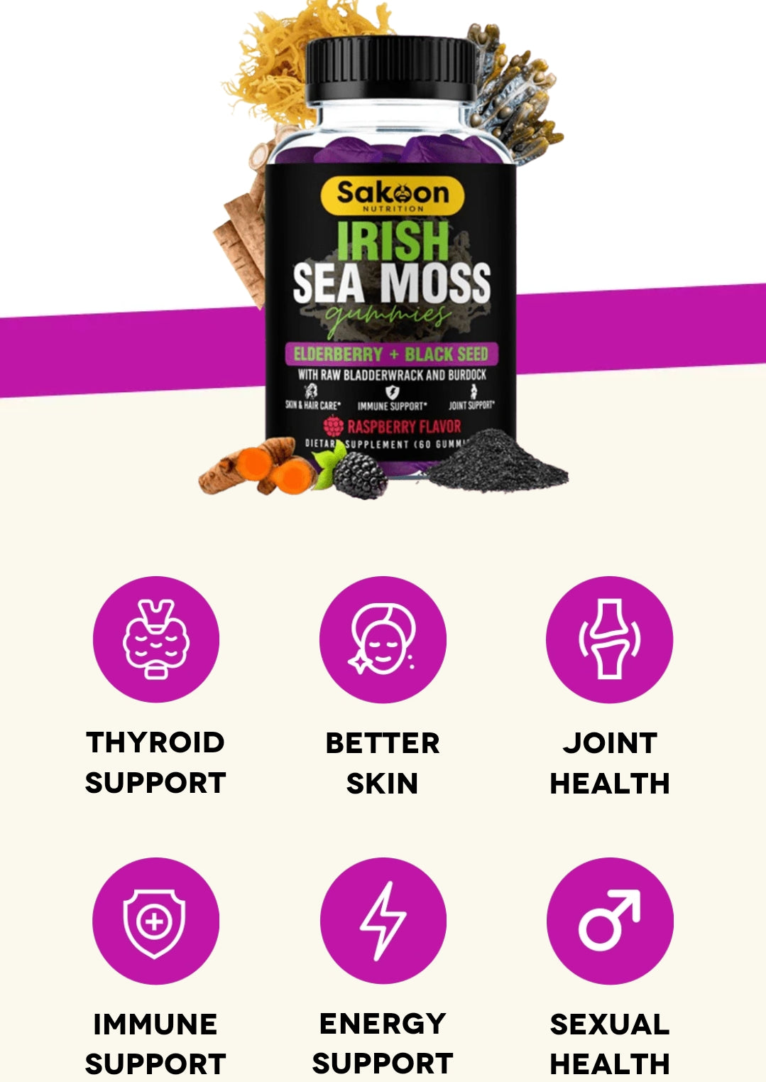 SAKOON SEA MOSS GUMMIES WITH ELDERBERRY & BLACK SEED OIL