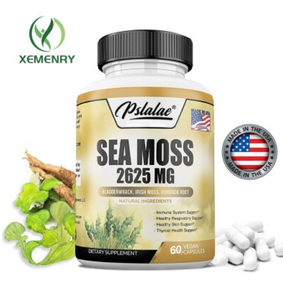 SEA MOSS - 2625 mg - Bladder Horn, Irish Moss, Burdock Root - Supports Immune System, Healthy Breathing, Healthy Skin & Thyroid Health