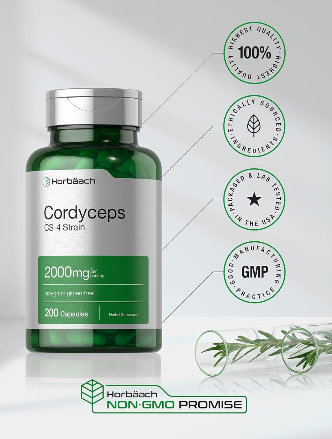Horbäach Cordyceps Mushroom Capsules 2000mg
