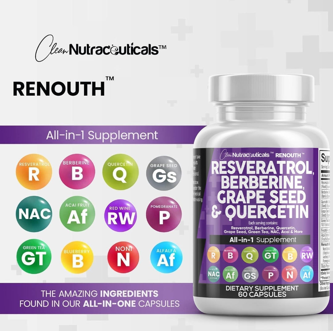 Clean Resveratrol Supplement | Berberine Grape Seed Extract Quercetin Green Tea Extract