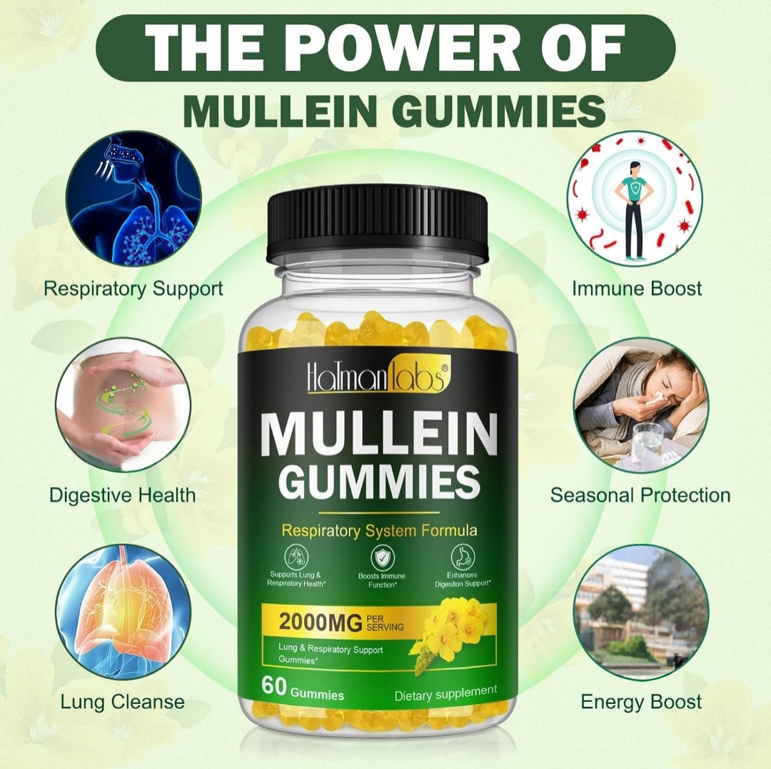 Mullein Gummies - Mullein Leaf Extract for Lungs, Mullein Leaf Gummies 2000mg