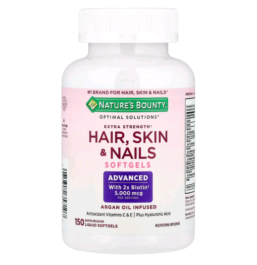 Nature's Bounty Advanced Hair, Skin & Nails, Argan-Infused Vitamin Supplement with Biotin and Hyaluronic Acid