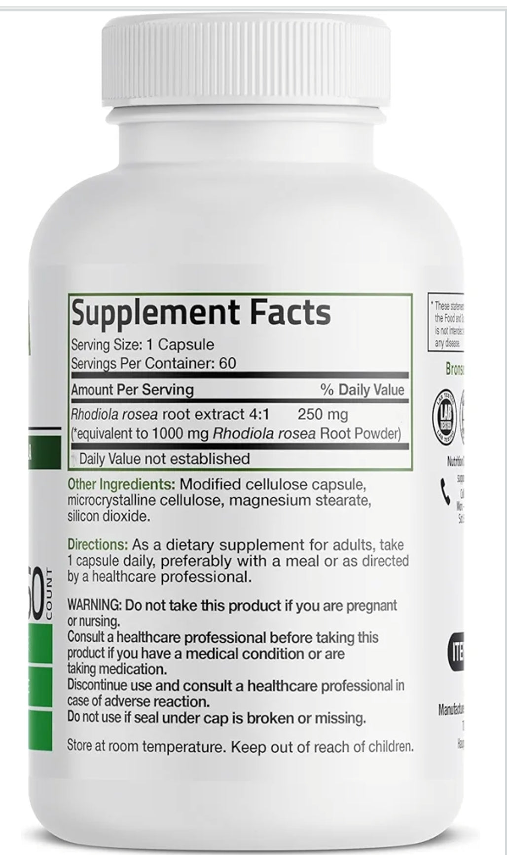 Bronson Rhodiola Rosea Vegetarian Capsules - Adaptogenic Herb - Brain, Stress & Mood Support