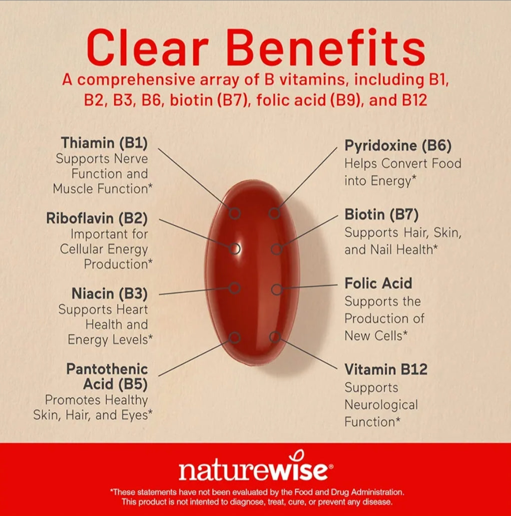NatureWise Vitamin B Complex - with Folic Acid Biotin B1 B2 B3 B6 B12
