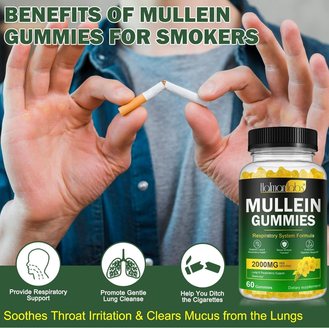 Mullein Gummies - Mullein Leaf Extract for Lungs, Mullein Leaf Gummies 2000mg