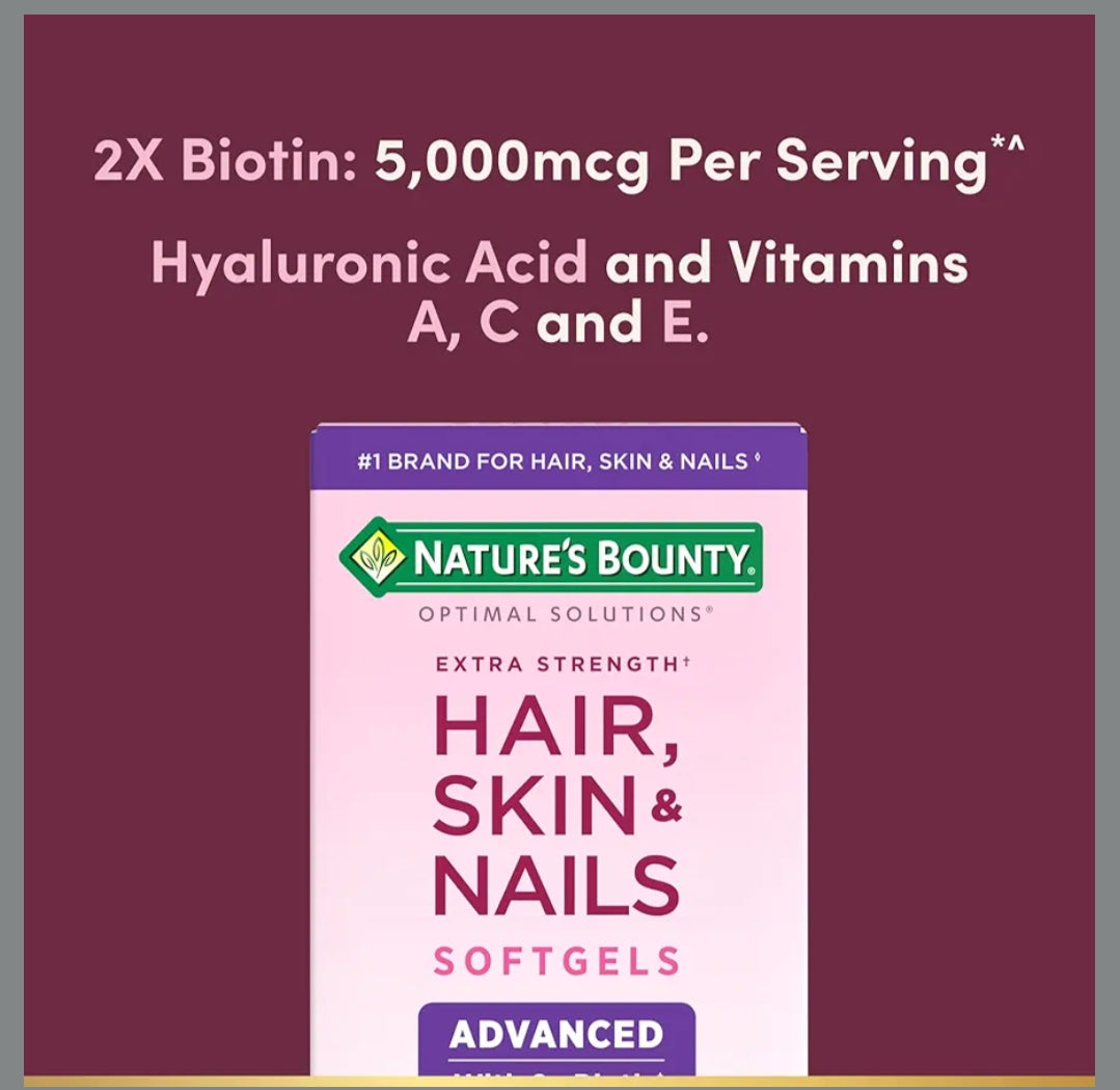 Nature's Bounty Advanced Hair, Skin & Nails, Argan-Infused Vitamin Supplement with Biotin and Hyaluronic Acid