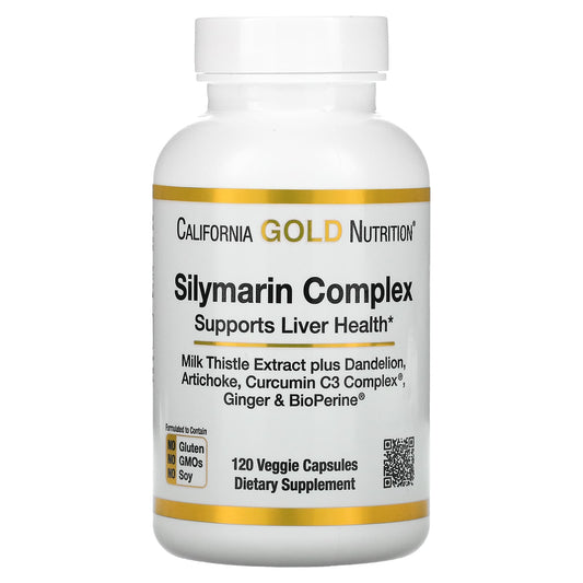 California Gold Silymarin Complex, Milk Thistle Extract Plus Dandelion, Artichoke, Curcumin C3 Complex, Ginger, and BioPerine Capsules