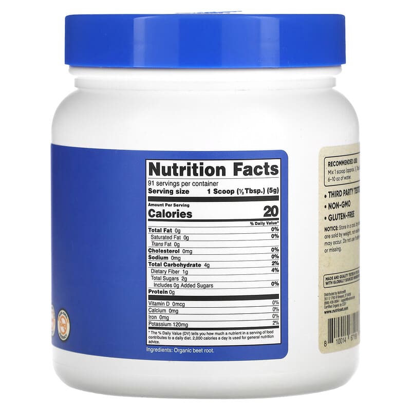 Nutricost Organic Beet Root Powder, Unflavored, 16 oz (454 g)