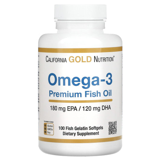 California Gold nutrition Omega-3 Premium Fish Oil, 100 Fish Gelatin Softgels
