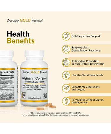 California Gold Silymarin Complex, Milk Thistle Extract Plus Dandelion, Artichoke, Curcumin C3 Complex, Ginger, and BioPerine Capsules