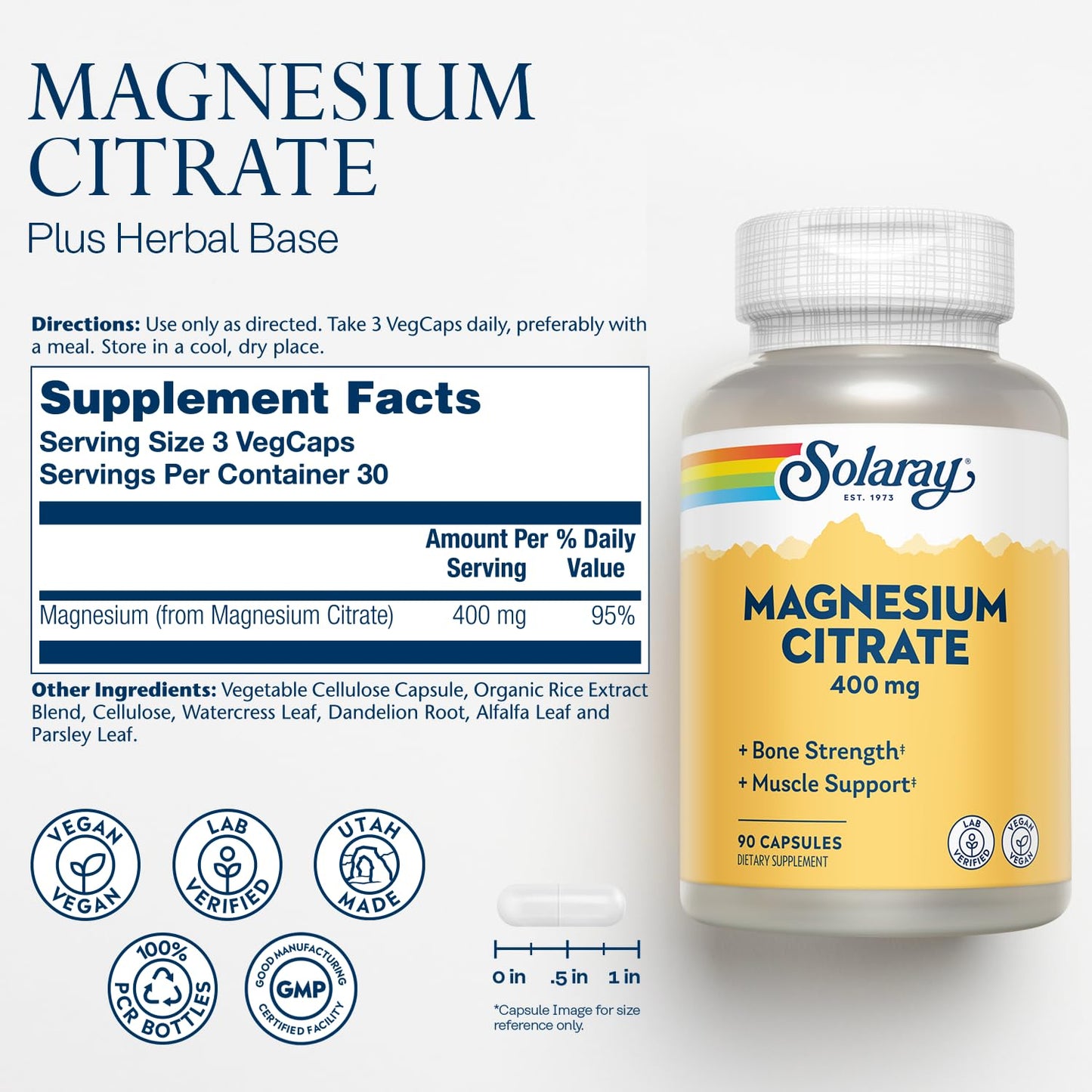 Solaray Magnesium Citrate, 400 mg, (133 mg per Capsule)