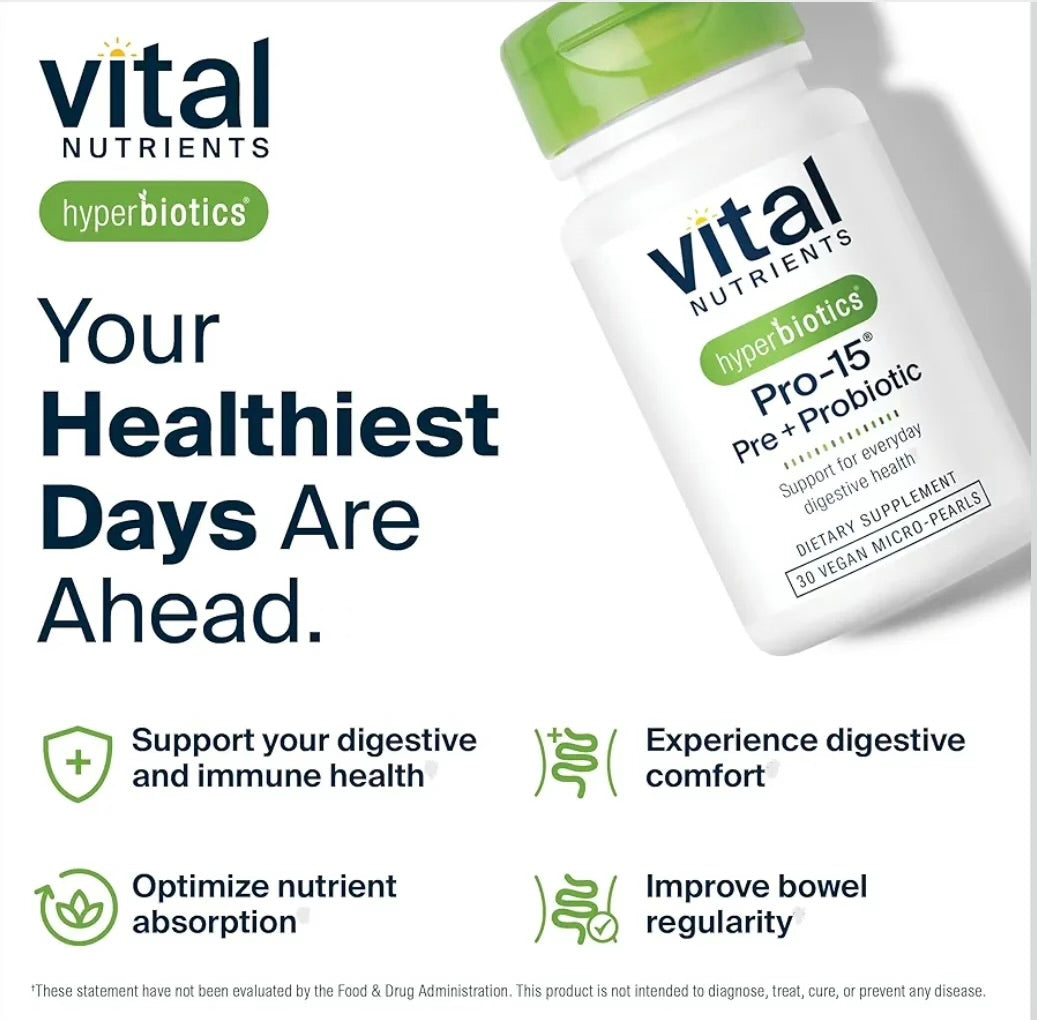 Hyperbiotics Vital Nutrients Pro-15 Prebiotics and Probiotics | 15 Science Backed Strains |