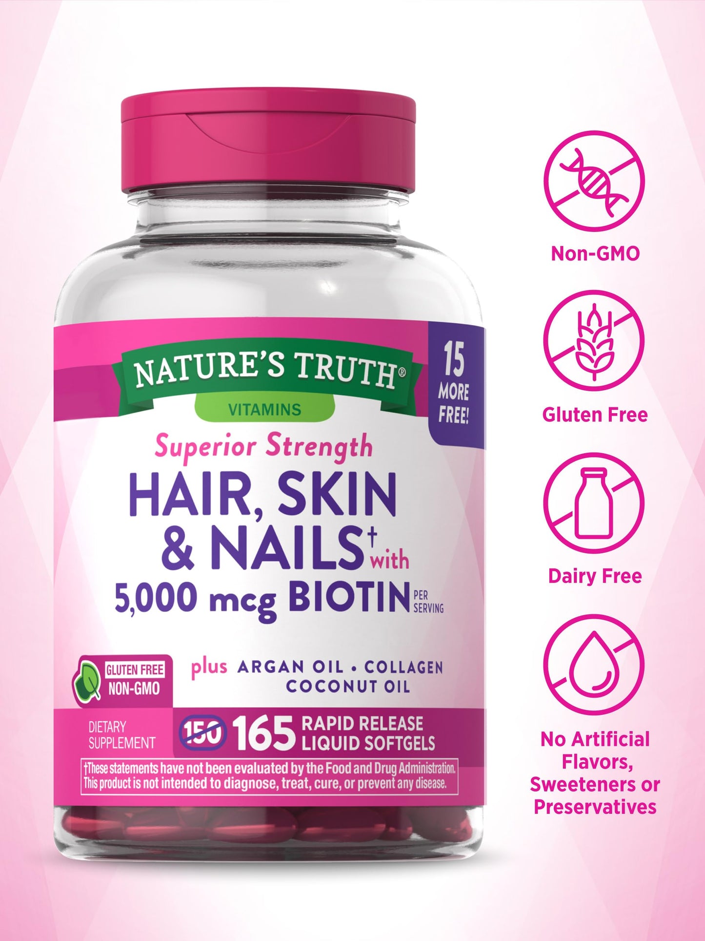 Nature's Truth Hair, Skin & Nails with Biotin, 5,000 mcg Softgels