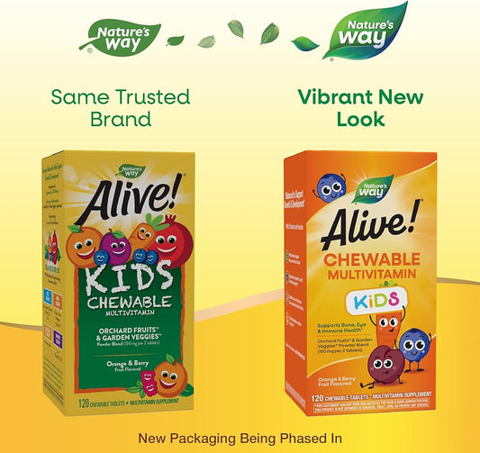 Alive! Kids, Chewable Multivitamin, Orange & Berry Fruit, 120 Chewable Tablets