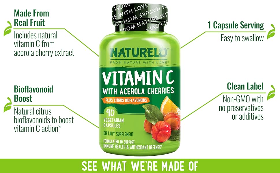 Naturelo Vitamin C with Acerola Cherries Plus Citrus Bioflavonoids