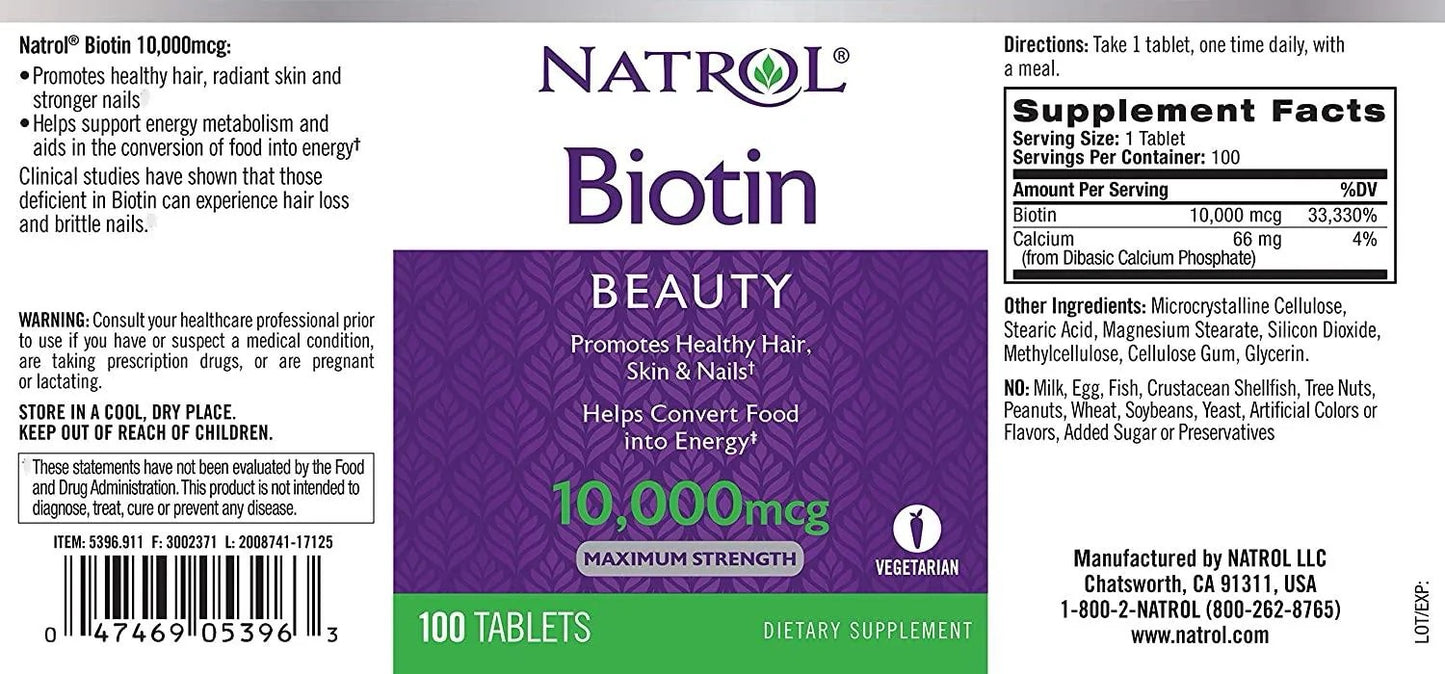 Natrol Beauty, Biotin, 10,000 mcg