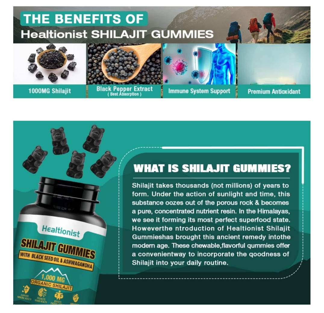 Healtionist Shilajit Gummies W/ Blackseed oil & Ashwagandha