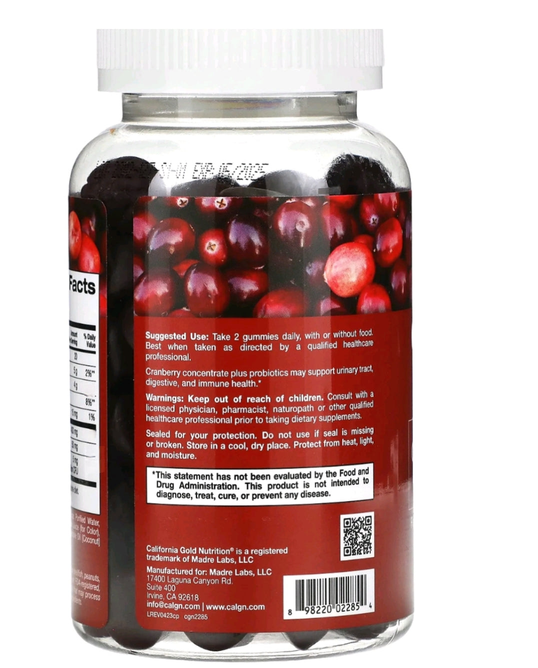 California Gold nutrition - Cranberry & Probiotic Gummies, Natural Cranberry