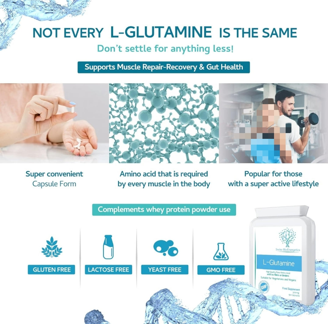 L-Glutamine 500mg - (Pure Amino Acid with no fillers or Binders)