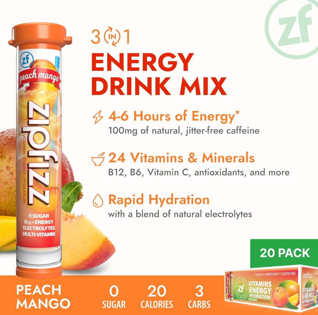 ZippFizz Energy Drink Mix, Electrolyte Hydration Powder