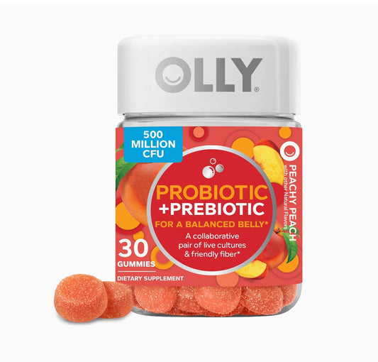 OLLY Probiotic + Prebiotic Gummy, Digestive Support and Gut Health, 500 Million CFU