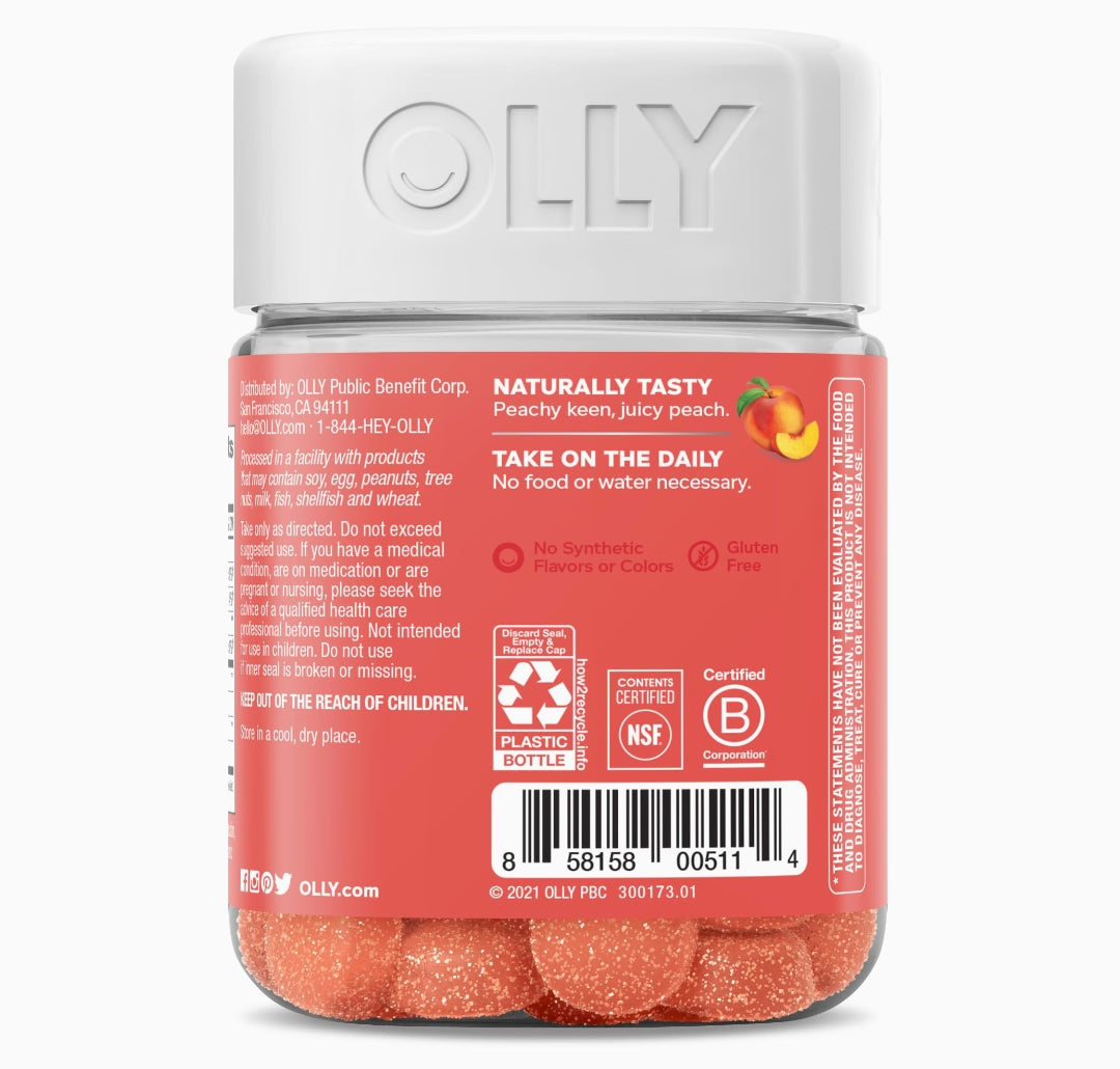 OLLY Probiotic + Prebiotic Gummy, Digestive Support and Gut Health, 500 Million CFU