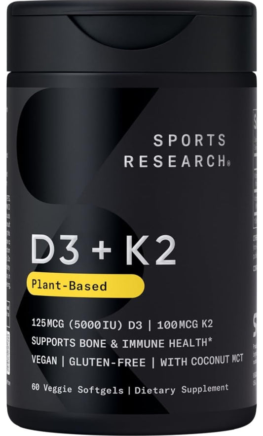 Sports Research D3 + K2, Plant Based, Veggie Softgels