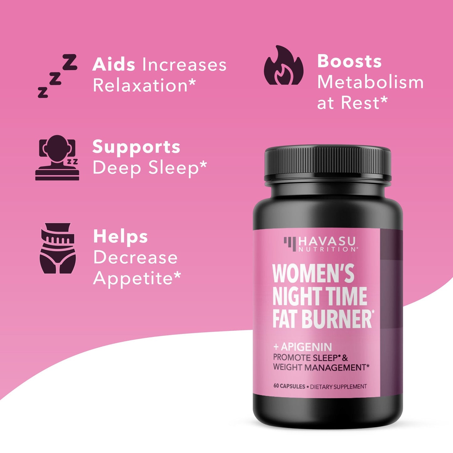 Women's Night Time Fat Burner + Apigenin, 60 Capsules