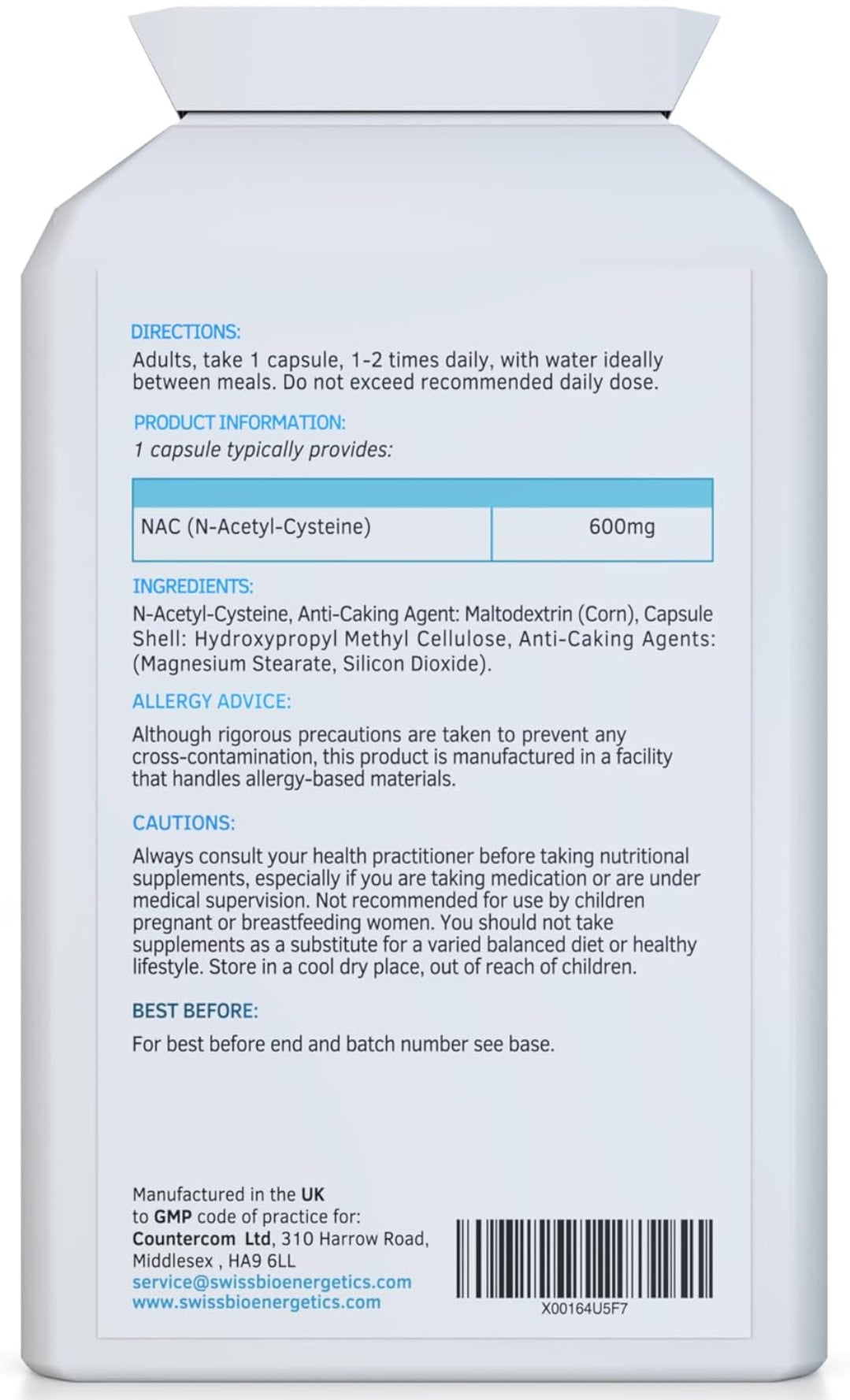 Swiss bioenergetics N-Acetyl Cysteine (NAC) 600 mg