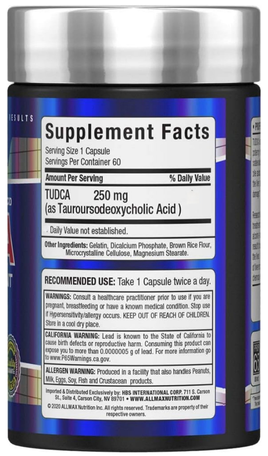 Allmax TUDCA+ 60ct Tauroursodexoycholic - Liver Detox and Gut Health