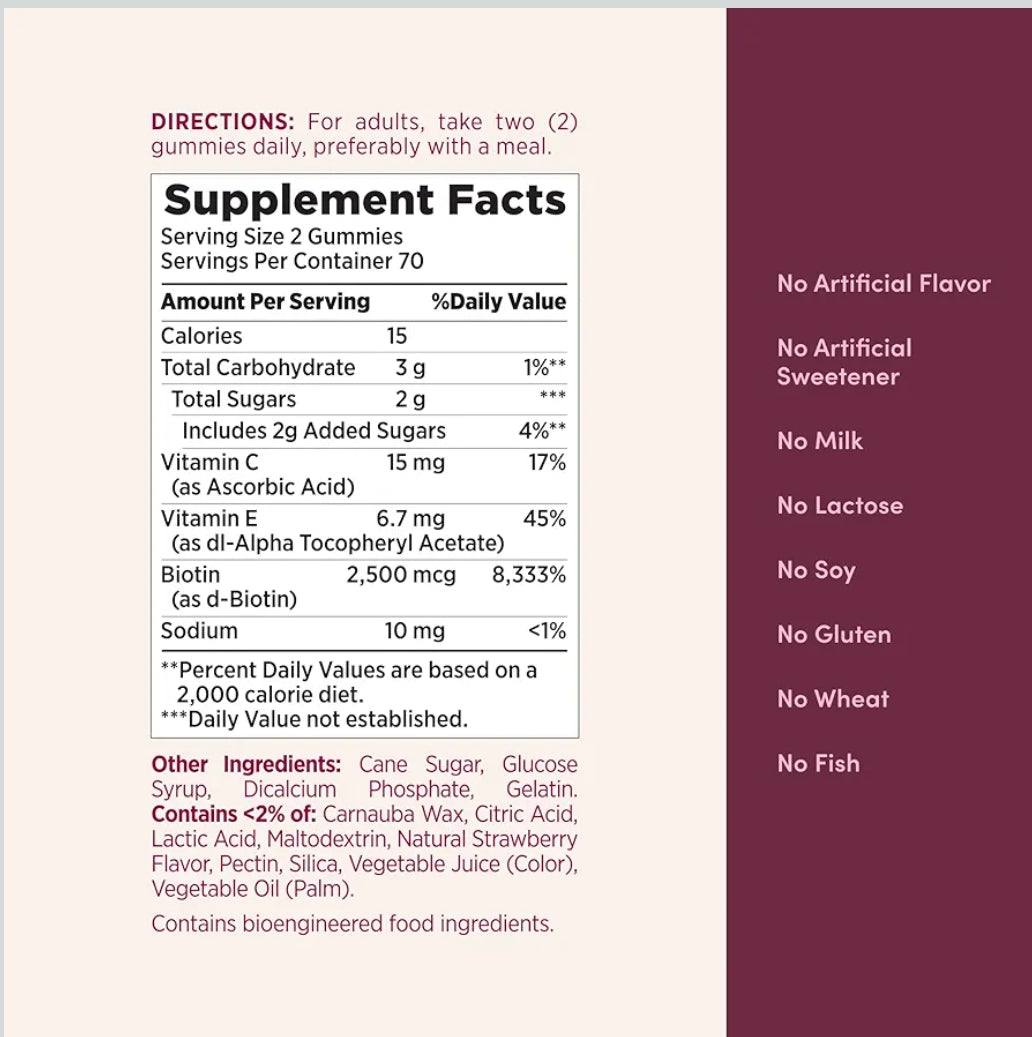 Nature's Bounty Hair, Skin & Nails with Biotin, Strawberry Gummies Vitamin Supplement