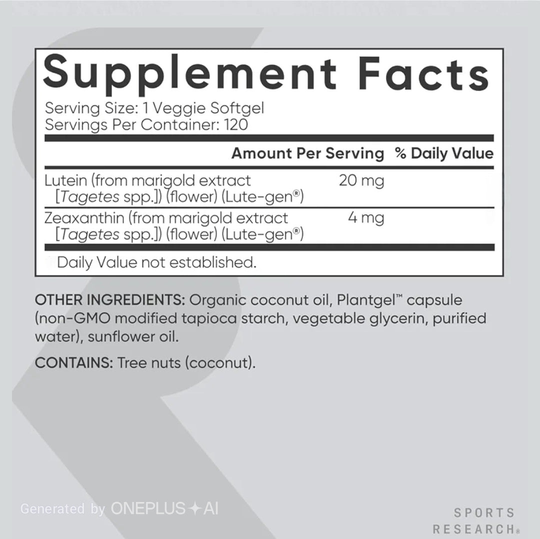 Sports Research® Lutein and Zeaxanthin Capsules | Eye Health Support Supplement